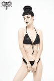 Gothic Black Bikini Top: Rope Tie / Stretch Straps