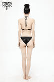 Gothic Black Bikini Top: Rope Tie / Stretch Straps