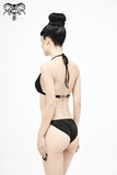 Gothic Black Bikini Top: Rope Tie / Stretch Straps