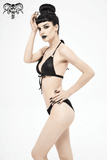 Gothic Black Bikini Top: Rope Tie / Stretch Straps