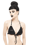 Gothic Black Bikini Top: Rope Tie / Stretch Straps