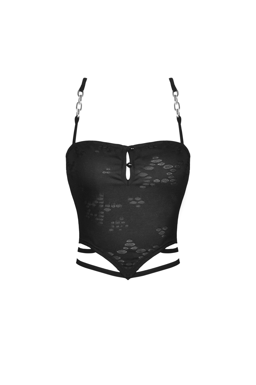 Gothic Black Crop Top with Straps Featuring Chain Detail