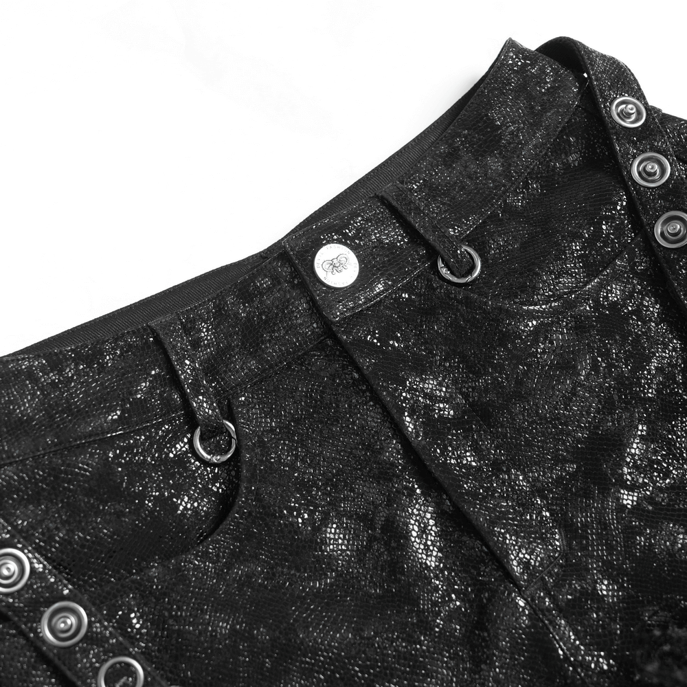 Gothic Black Faux Leather Shorts Accented with Fur Hem