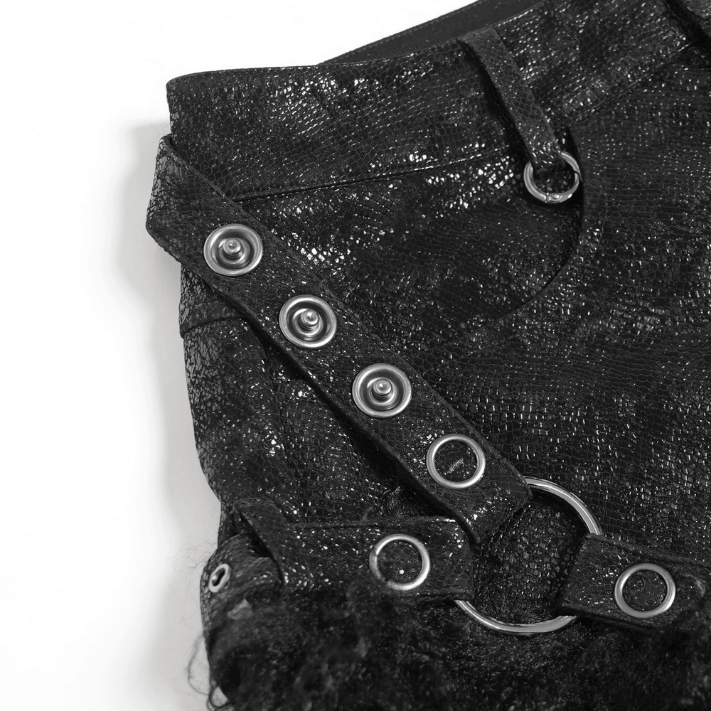 Gothic Black Faux Leather Shorts Accented with Fur Hem