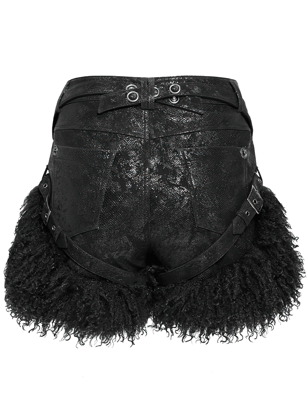 Gothic Black Faux Leather Shorts Accented with Fur Hem