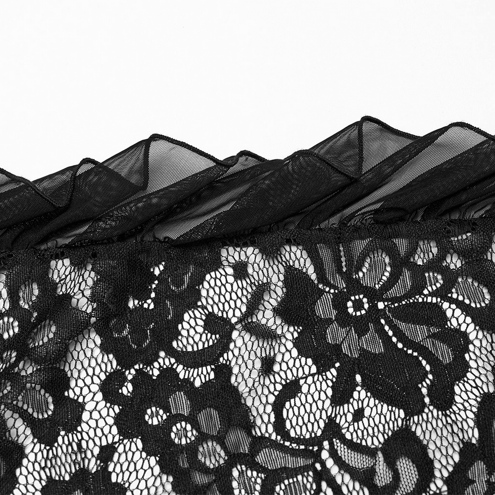 Gothic Black Lace Maxi Dress with High Slit and Corset Back