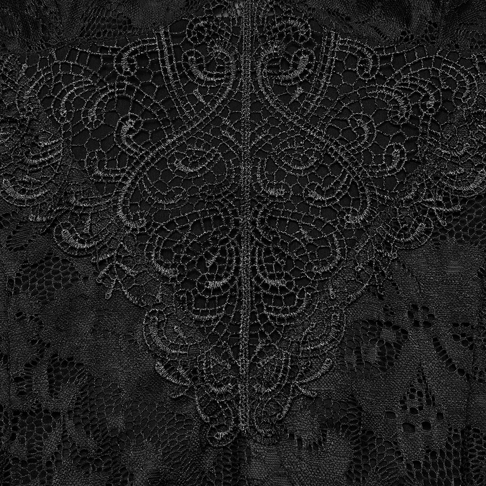 Gothic Black Lace Maxi Dress with High Slit and Corset Back