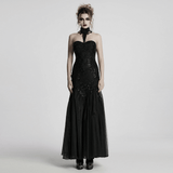 Gothic Black Lace Strapless Maxi Gown with Sequin Details