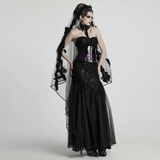 Gothic Black Lace Strapless Maxi Gown with Sequin Details
