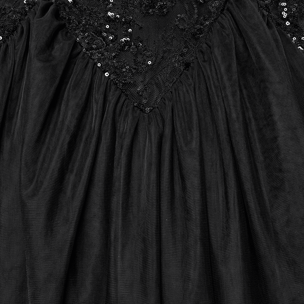 Gothic Black Lace Strapless Maxi Gown with Sequin Details