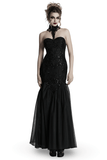 Gothic Black Lace Strapless Maxi Gown with Sequin Details