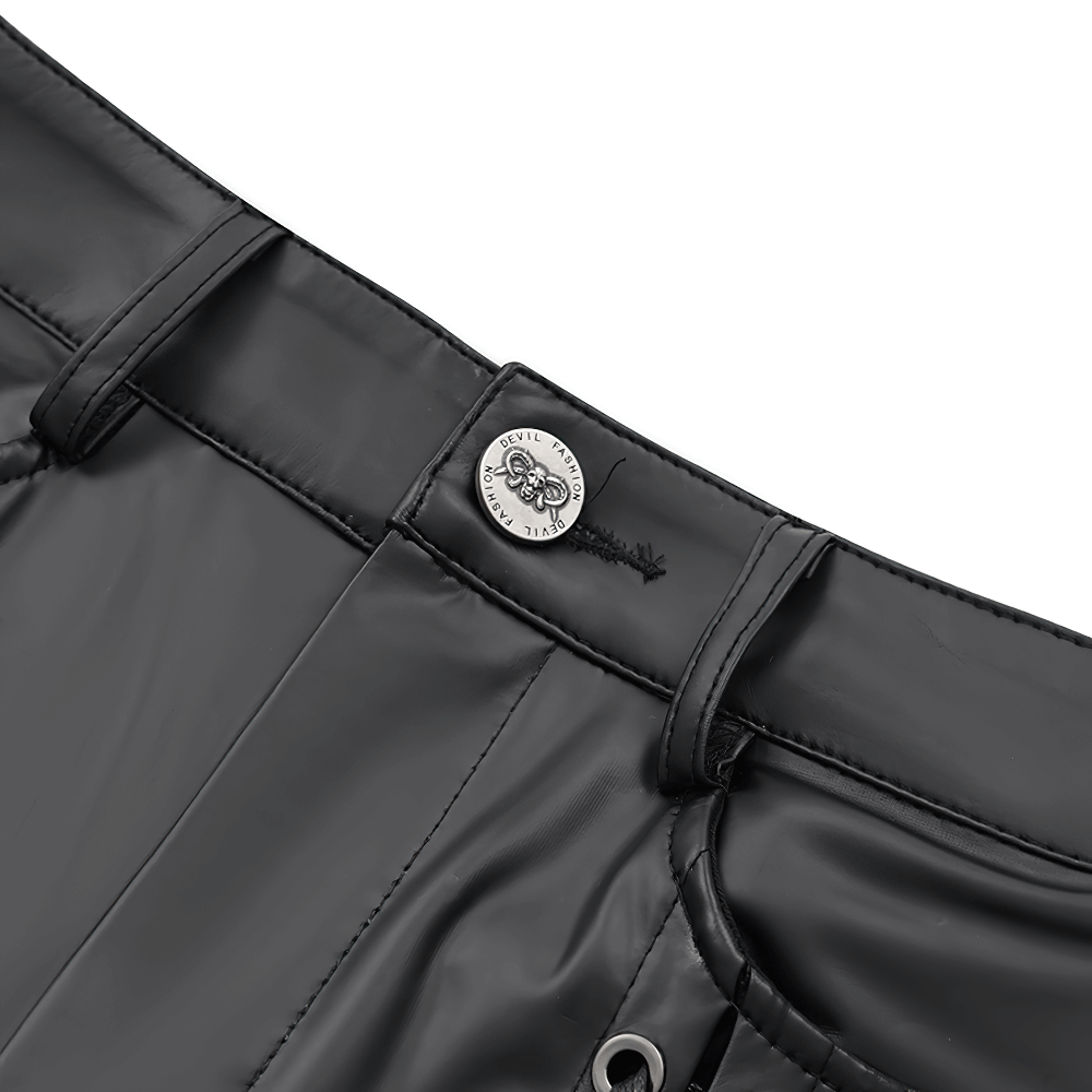 Gothic Black Lace-Up Trousers with Grommet Accents and Ties
