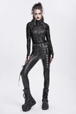 Gothic Black Lace-Up Trousers with Grommet Accents and Ties