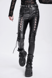Gothic Black Lace-Up Trousers with Grommet Accents and Ties