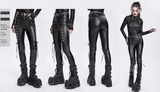 Gothic Black Lace-Up Trousers with Grommet Accents and Ties