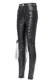 Gothic Black Lace-Up Trousers with Grommet Accents and Ties