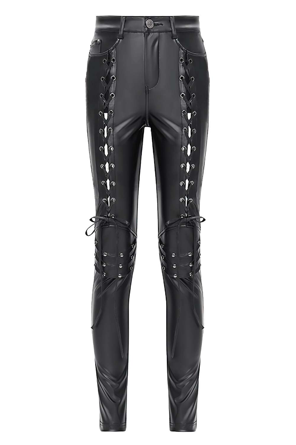 Gothic Black Lace-Up Trousers with Grommet Accents and Ties