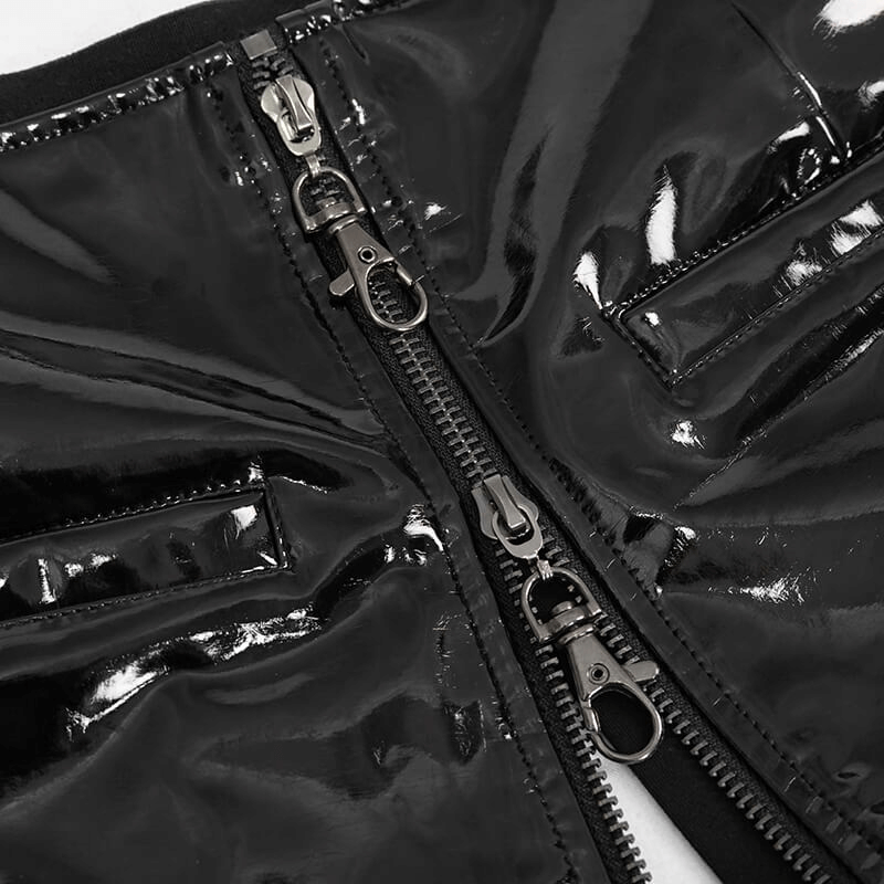 Gothic Black Leather Mesh Shorts / Sexy Zipper Chains