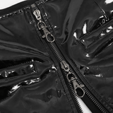 Gothic Black Leather Mesh Shorts / Sexy Zipper Chains