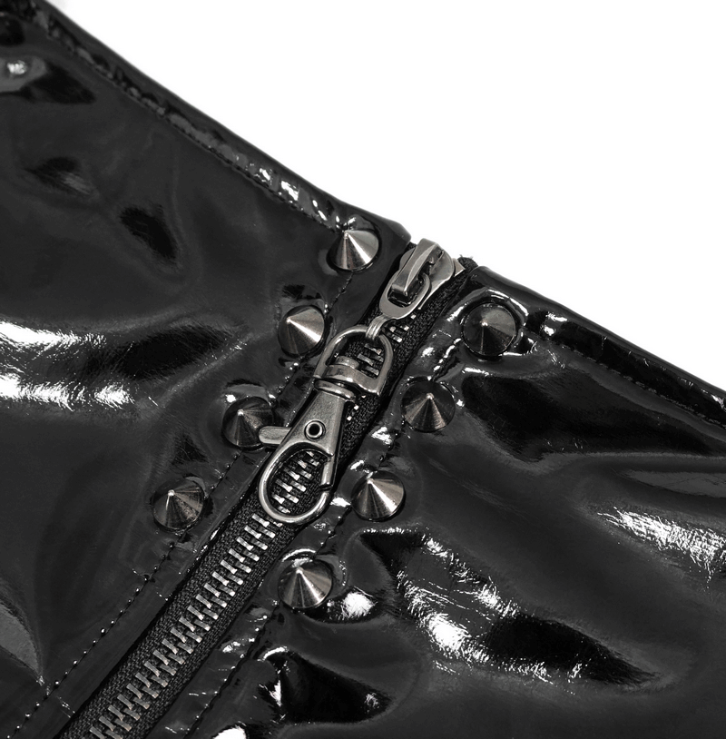 Gothic Black Leather Mesh Shorts / Sexy Zipper Chains