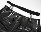 Gothic Black Leather Mesh Shorts / Sexy Zipper Chains