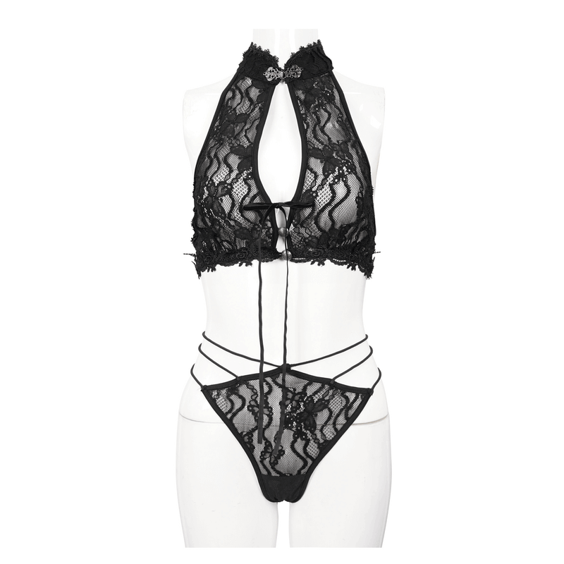 Gothic Black Lingerie for Women: Transparent Lace Two-Piece
