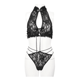 Gothic Black Lingerie for Women: Transparent Lace Two-Piece