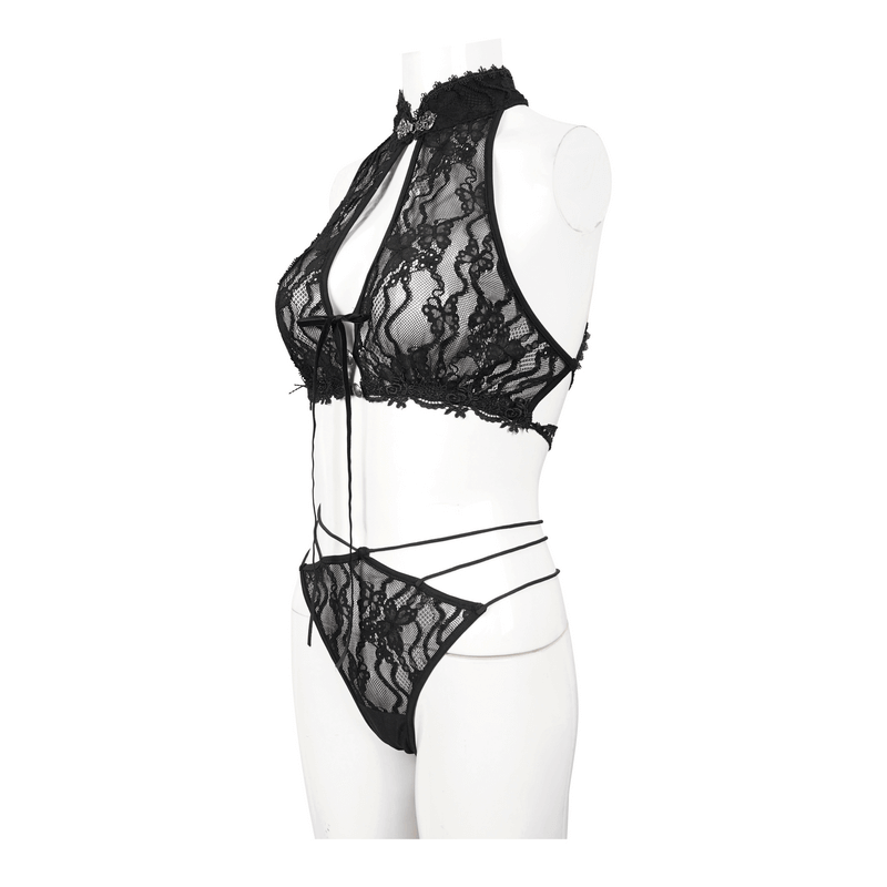 Gothic Black Lingerie for Women: Transparent Lace Two-Piece