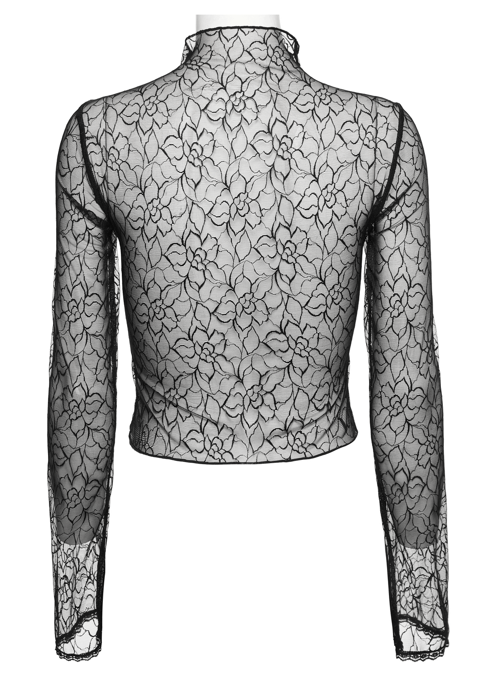 Gothic Black Mesh Butterfly Crop Top with Long Sleeves