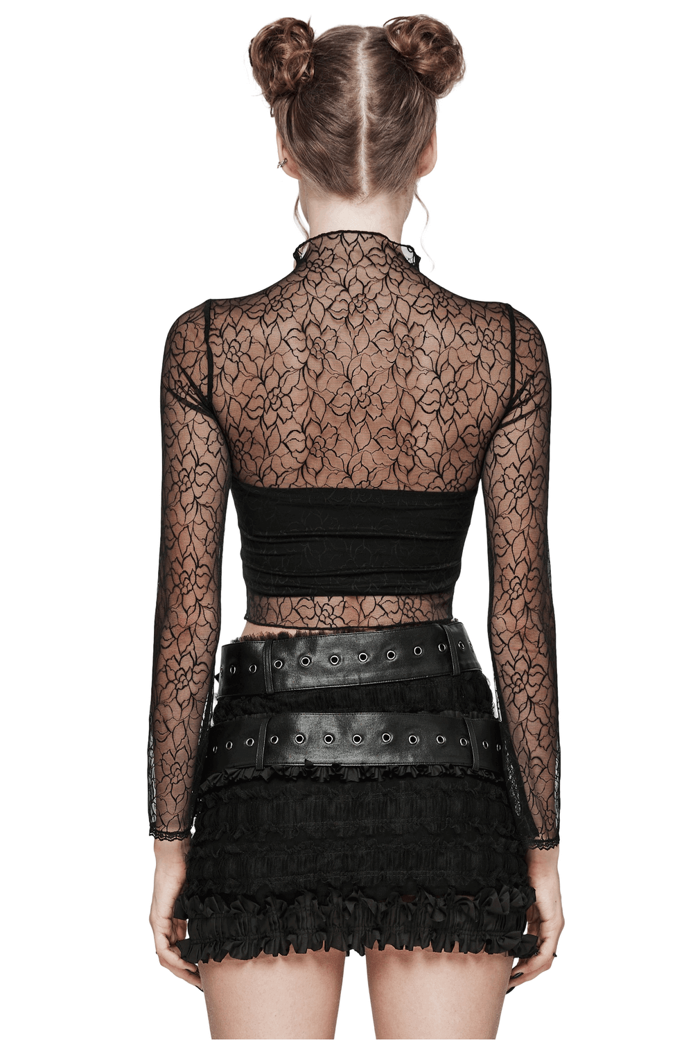 Gothic Black Mesh Butterfly Crop Top with Long Sleeves