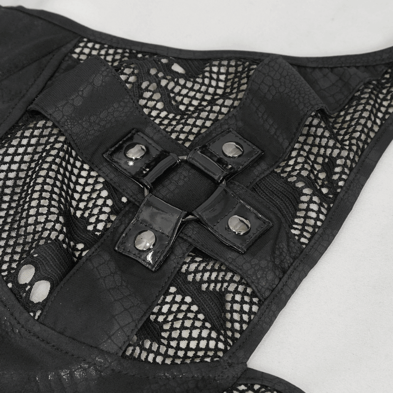 Gothic Black One-Piece Swimsuit with Metal Loops