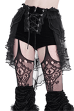 Gothic Black Ruffled Shorts with Lace-Up and Tie Detail