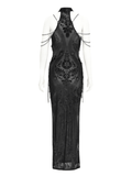 Gothic Black Sheer Dress with Chain Shoulder Accent Detail