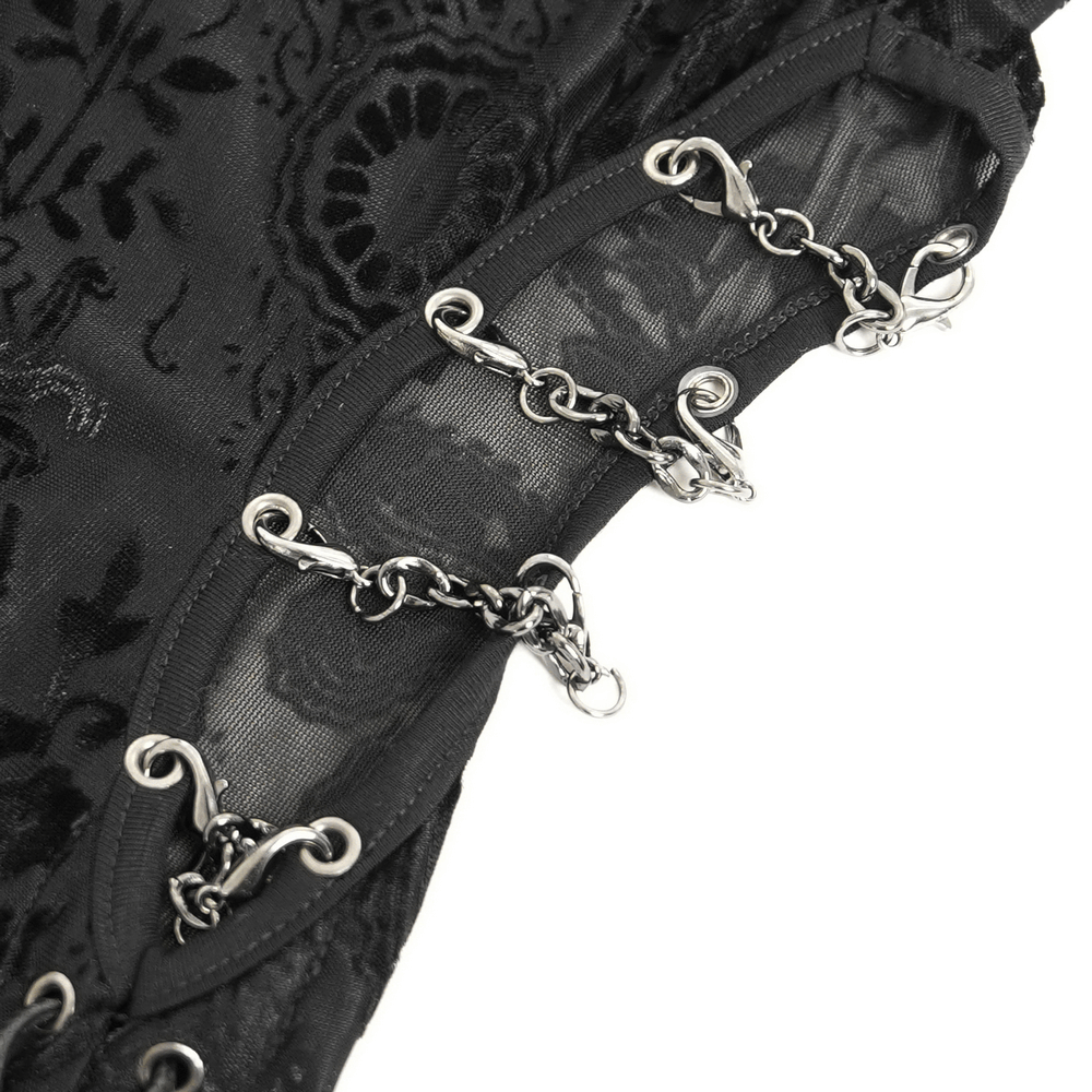 Gothic Black Sheer Dress with Chain Shoulder Accent Detail