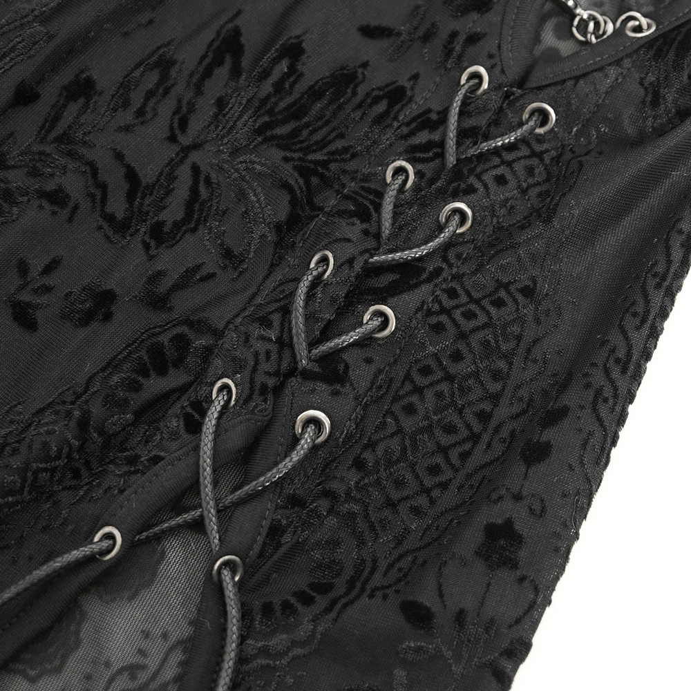Gothic Black Sheer Dress with Chain Shoulder Accent Detail