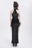 Gothic Black Sheer Dress with Chain Shoulder Accent Detail