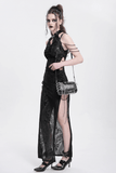 Gothic Black Sheer Dress with Chain Shoulder Accent Detail