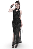 Gothic Black Sheer Dress with Chain Shoulder Accent Detail