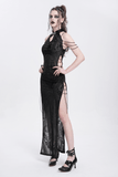 Gothic Black Sheer Dress with Chain Shoulder Accent Detail