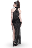 Gothic Black Sheer Dress with Chain Shoulder Accent Detail