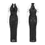 Gothic Black Sheer Dress with Chain Shoulder Accent Detail