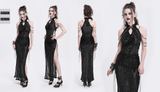 Gothic Black Sheer Dress with Chain Shoulder Accent Detail