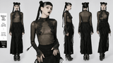 Gothic Black Sheer Mesh Skeleton Feather Lace Top