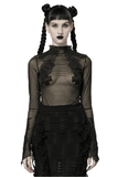 Gothic Black Sheer Mesh Skeleton Feather Lace Top