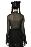 Gothic Black Sheer Mesh Skeleton Feather Lace Top