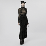 Gothic Black Sheer Mesh Skeleton Feather Lace Top
