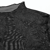 Gothic Black Sheer Mesh Skeleton Feather Lace Top