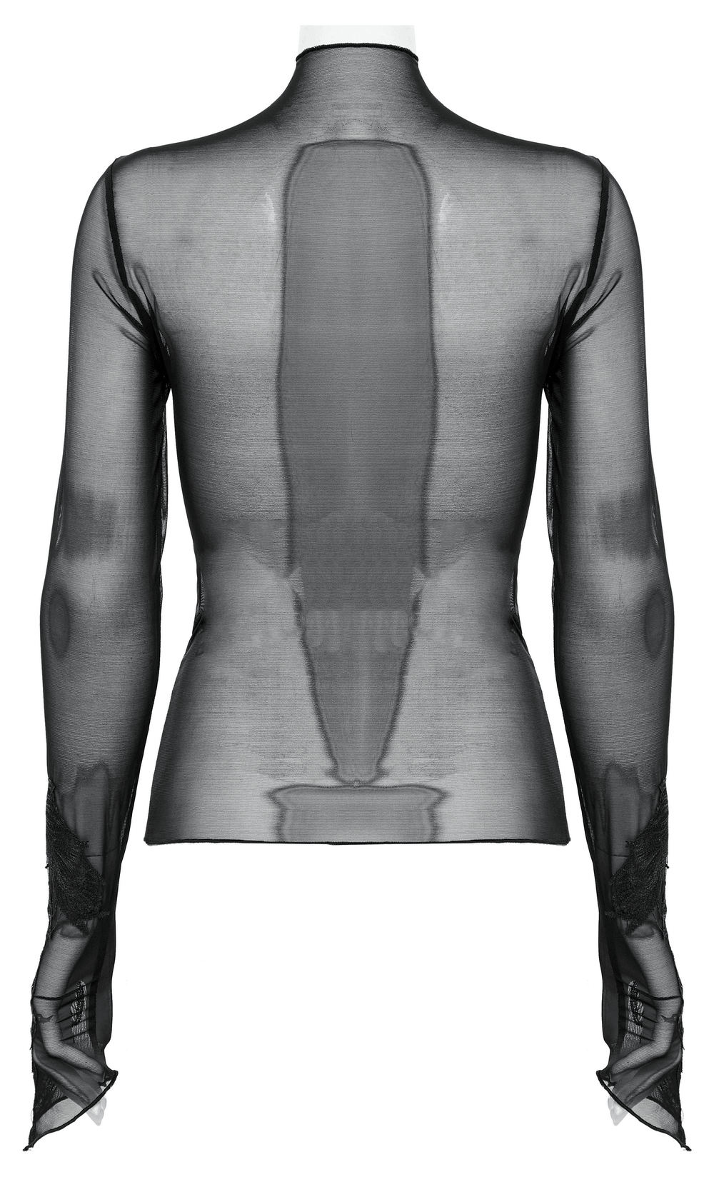 Gothic Black Sheer Mesh Skeleton Feather Lace Top