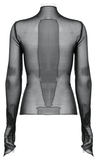 Gothic Black Sheer Mesh Skeleton Feather Lace Top