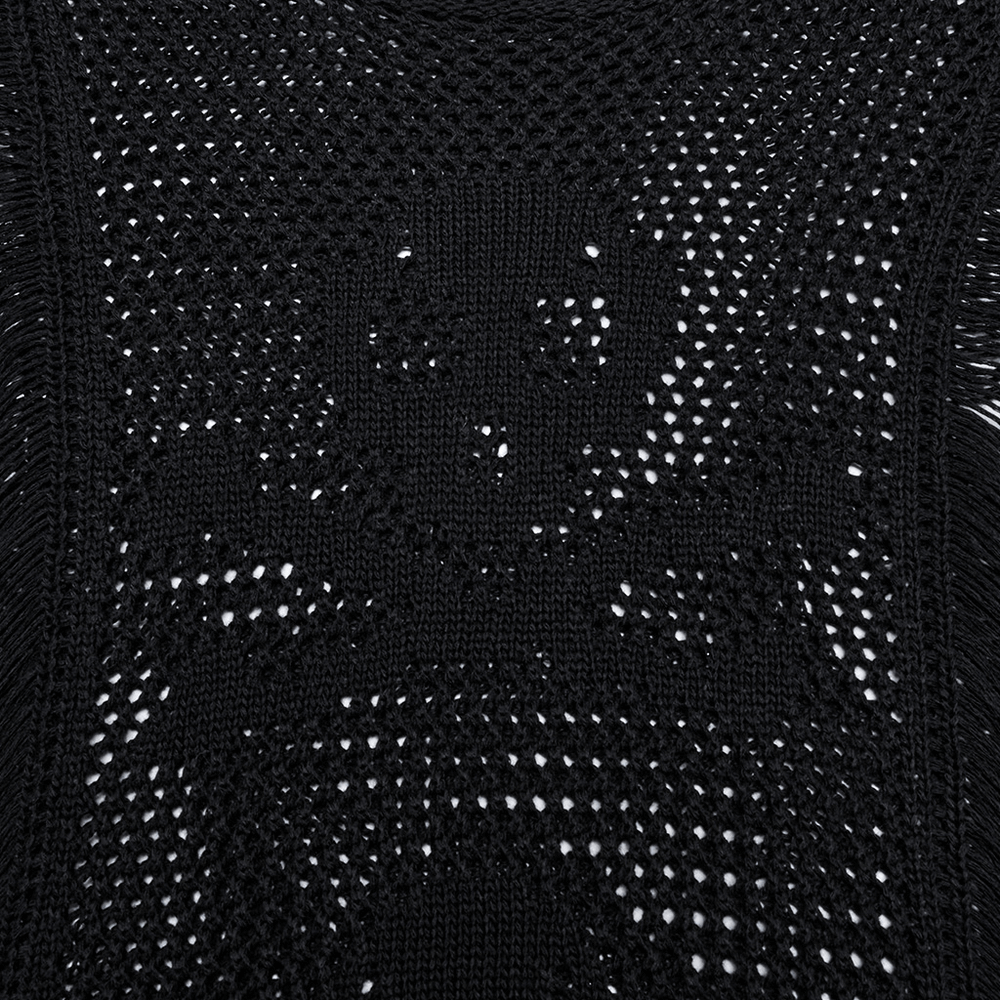 Gothic Black Skull Knit Mesh Dress with Sheer Long Sleeves